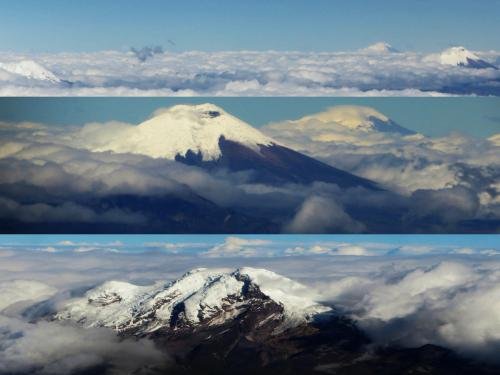CLIMATE ZONES OF ECUADOR CHANGE YEAR AROUND: Volcanoes visible simultaniously during the Andes dry season.