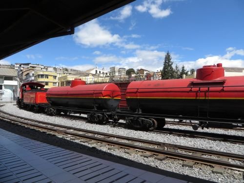 RIDE ECUADOR BY TRAIN, RAIL, RAILROAD & RAILWAY: Restored oil wagons at display at the Chambacalle train station. 